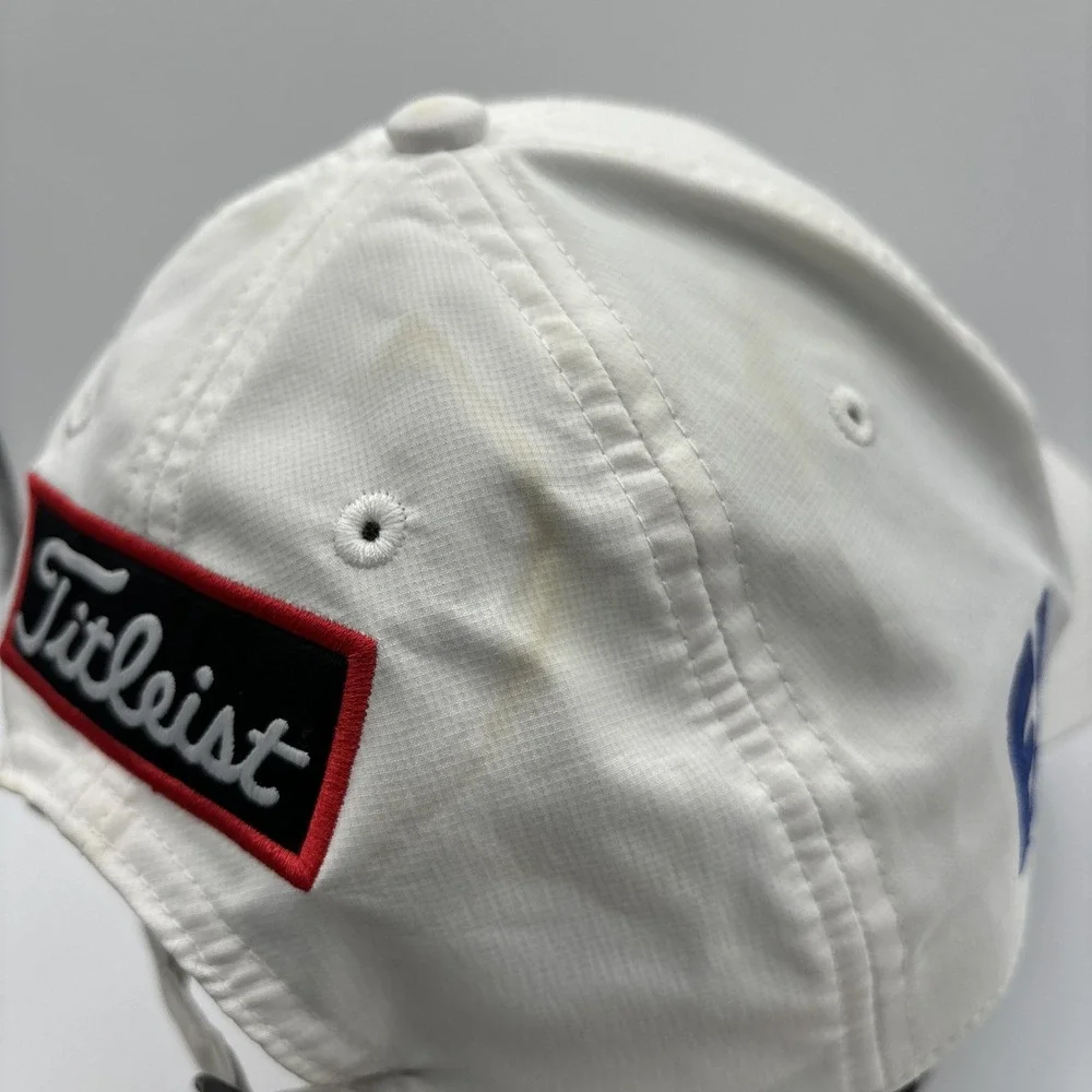 Titleist Footjoy FJ Pro V1 Strapback Embroidered Logo Golf‎ Hat Cap White Blue
